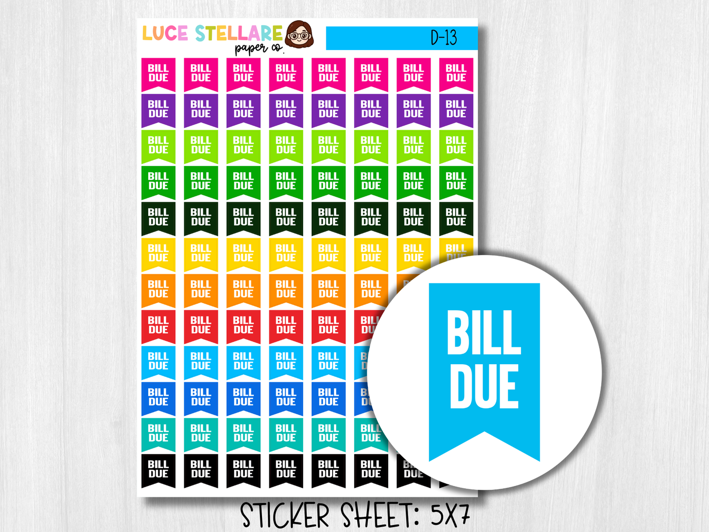 Bill Due Flags Planner Stickers / D-13