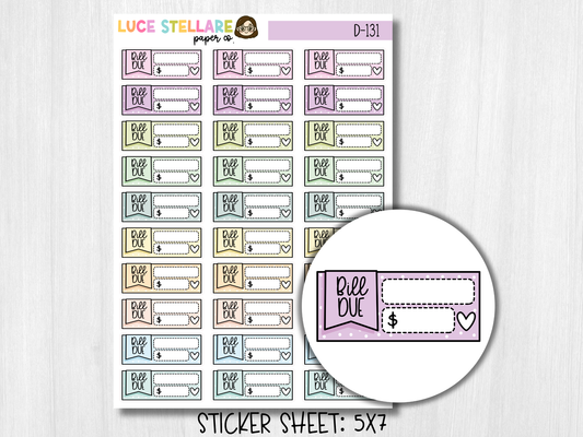 Bill Due Boxes Planner Stickers / D-131