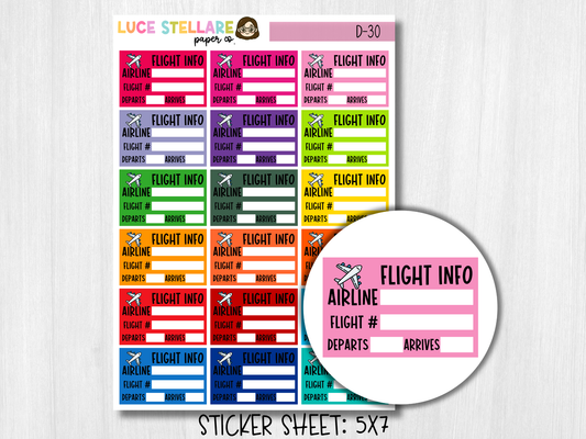 Flight Tracker Planner Stickers  / D-30