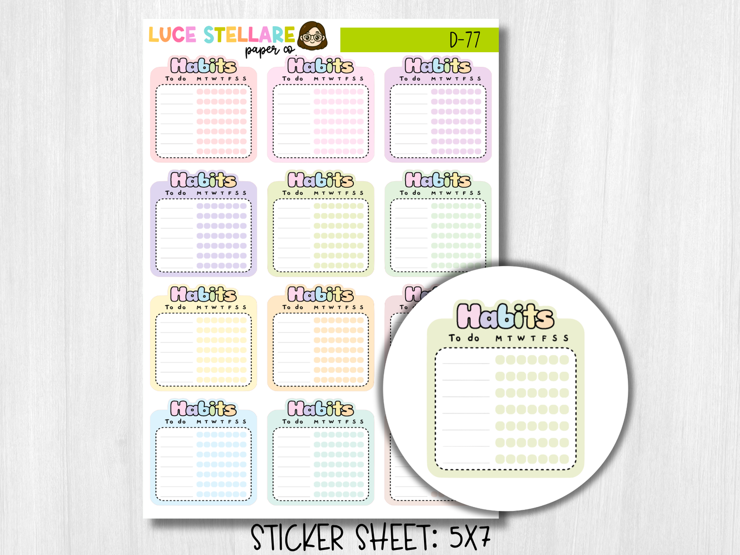 Weekly Habit Tracker Planner Stickers / D-77