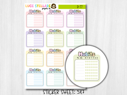 Weekly Habit Tracker Planner Stickers / D-77