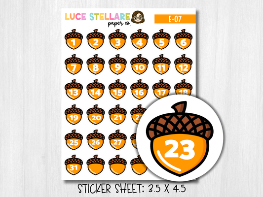 Acorn Date Covers Planner Stickers / E-07