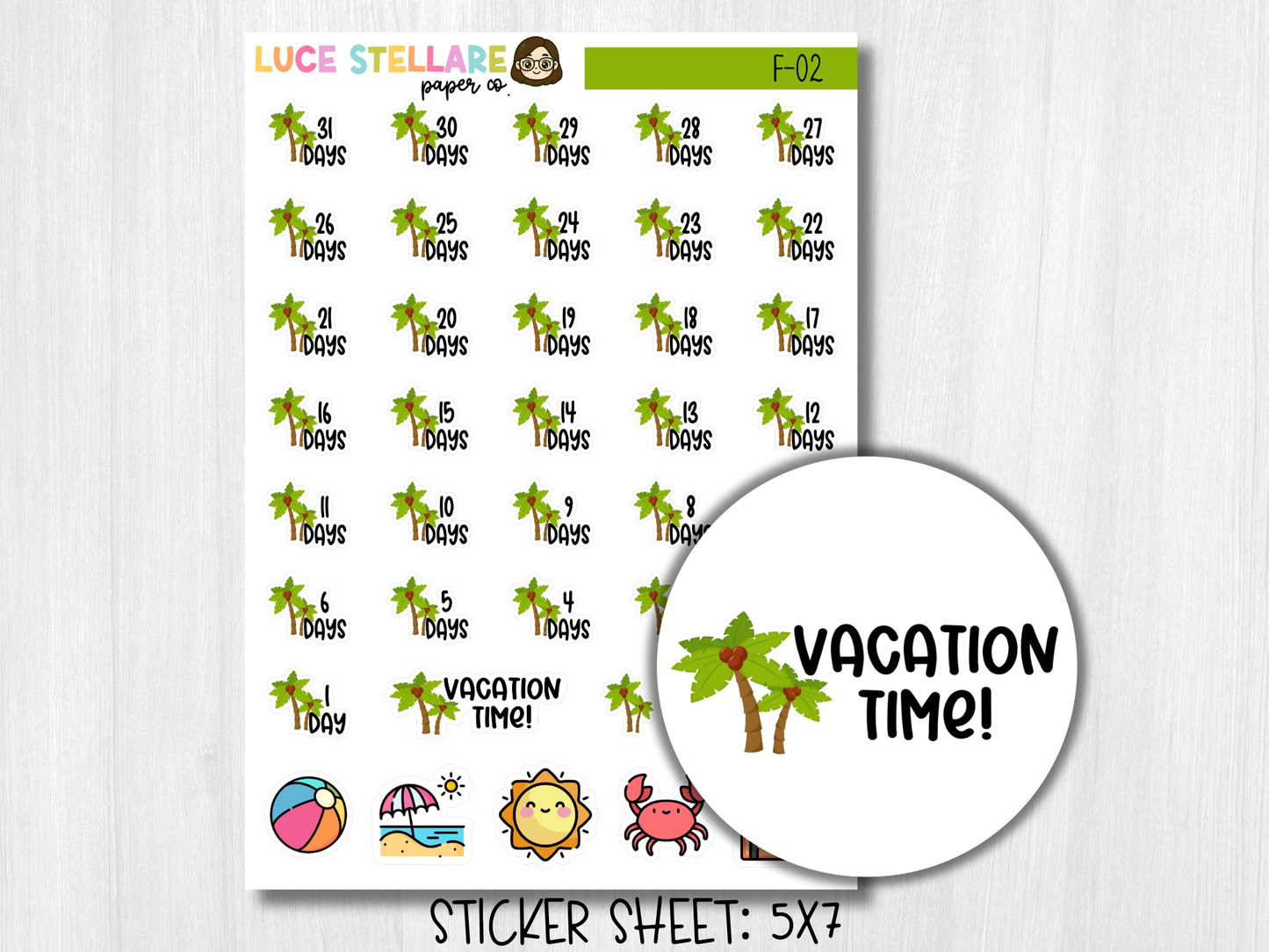 Vacation Countdown Planner Stickers / F-02