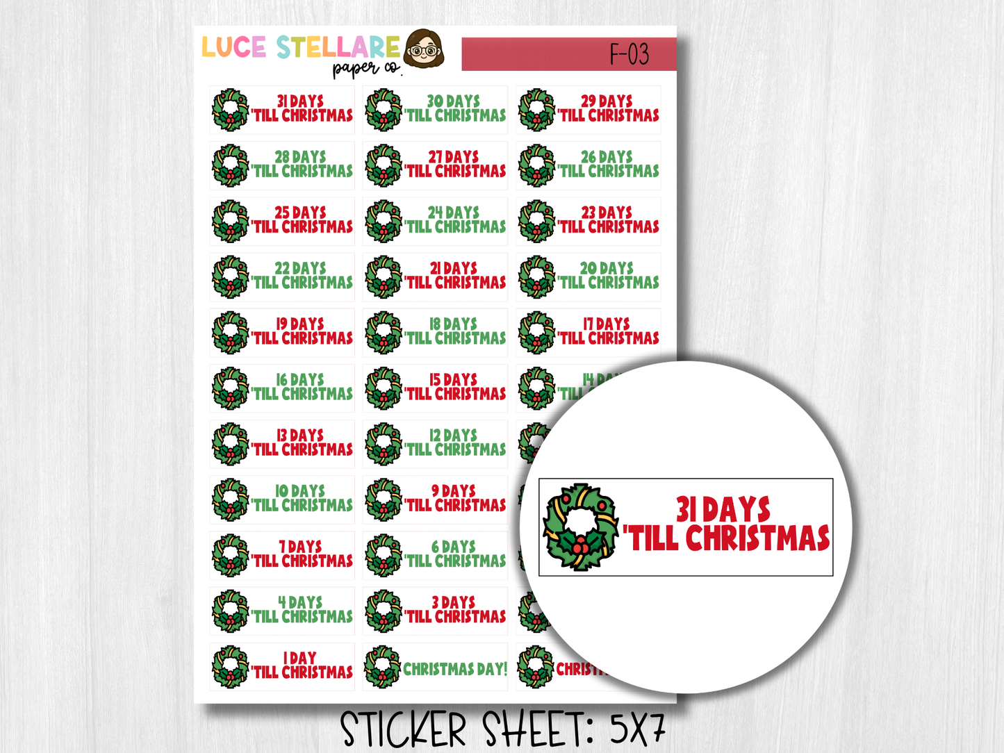 Christmas Countdown Planner Stickers / F-03