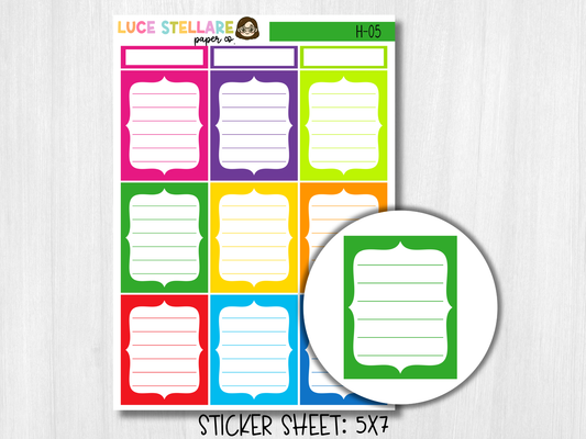 Lined Full Boxes Planner Stickers / H-05