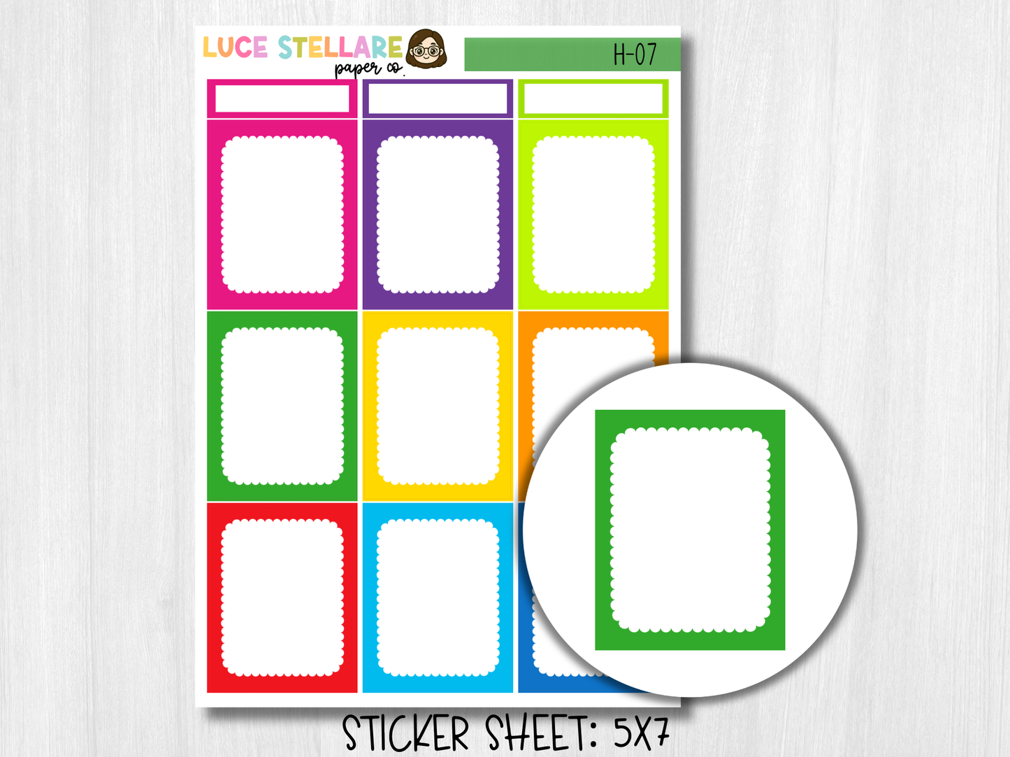 Scalloped Full Boxes Planner Stickers / H-07