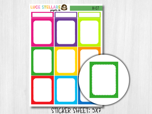 Scalloped Full Boxes Planner Stickers / H-07