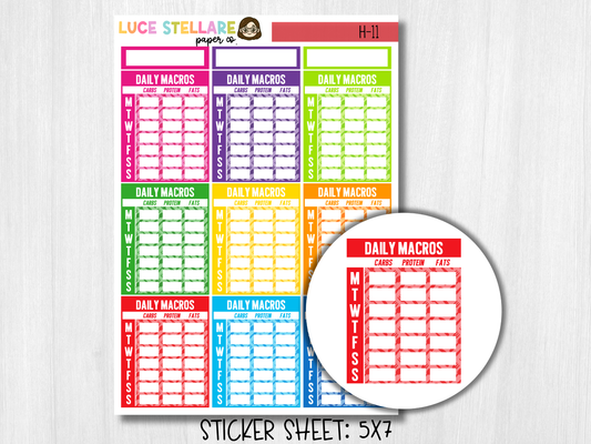 Daily Macros Tracker Planner Stickers / H-11