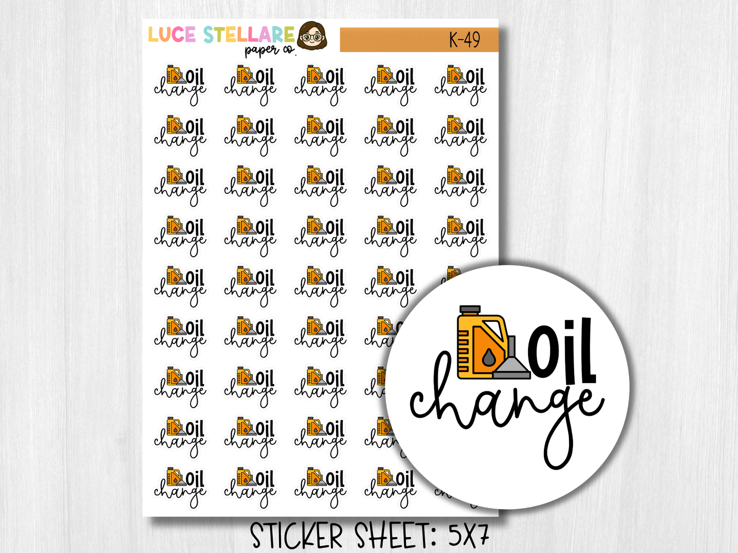 Oil Change Planner Stickers /  K-49
