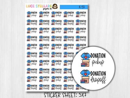 Donation Pickup/ Donation Dropoff Planner Stickers / K-59