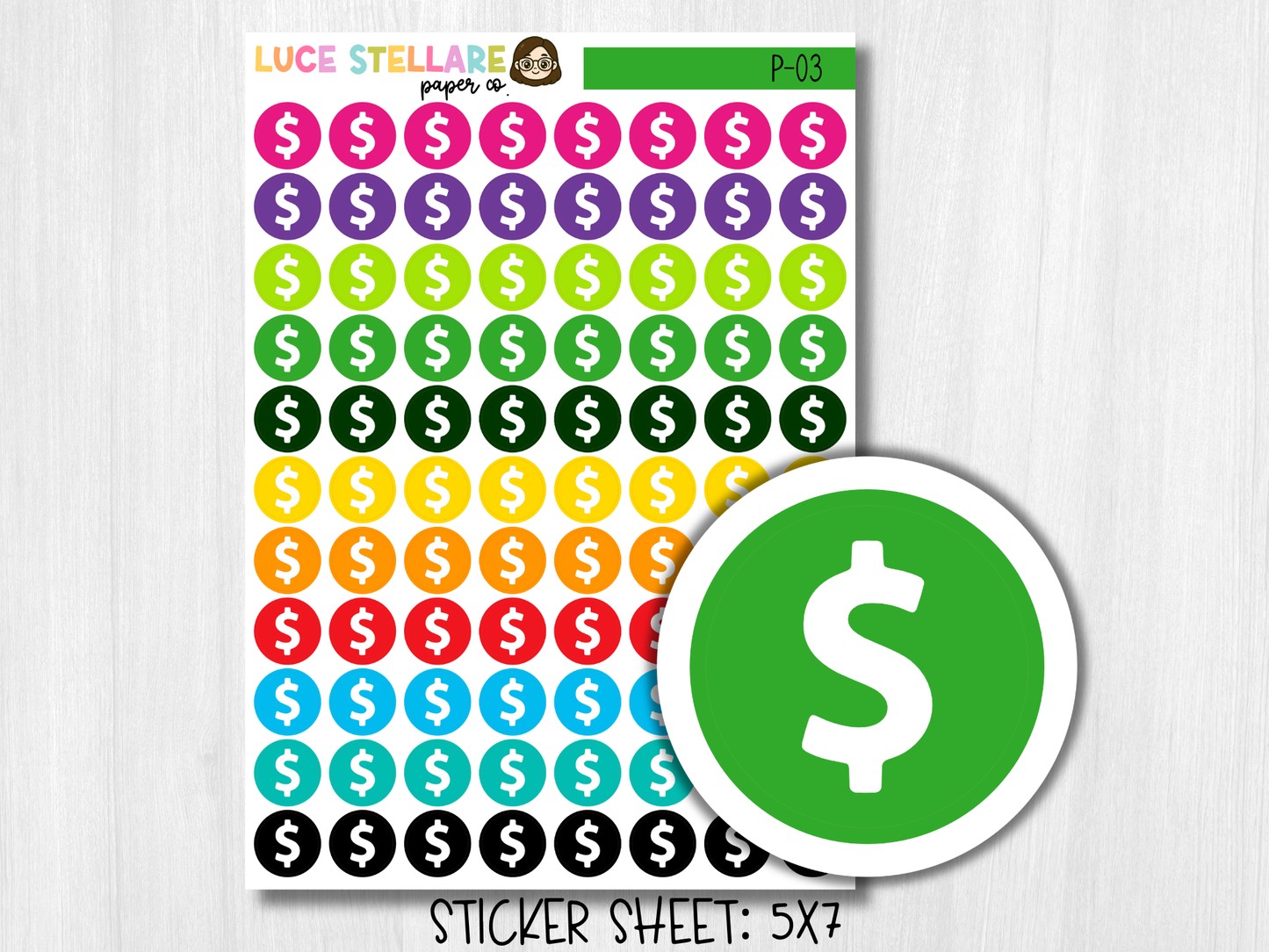 Dollar Sign Icon Dot Planner Stickers / P-03